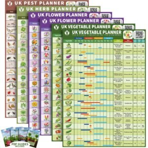A4 garden planner set UK with vegetable, flower, herb and pest disease calendars in waterproof tearproof format.