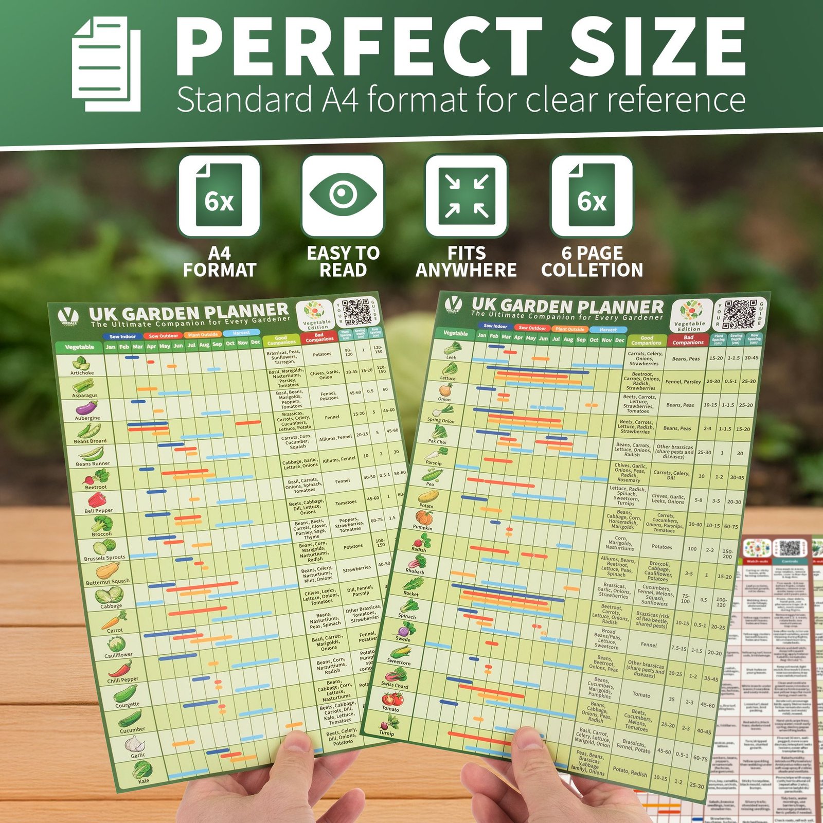 Virdale A4 garden planner set UK dimensions chart showing waterproof tearproof planners