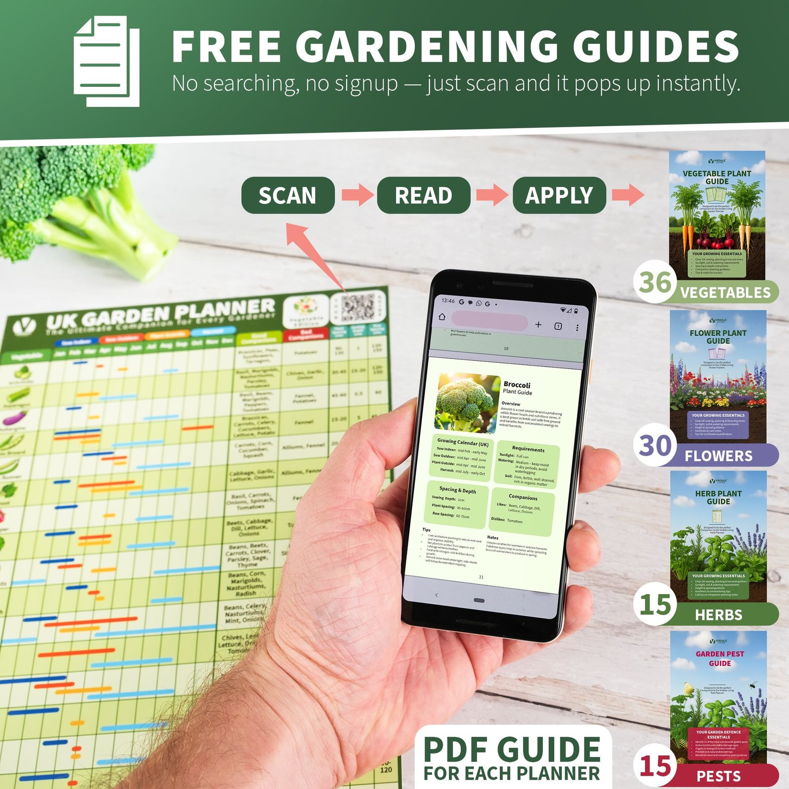 Virdale Garden Planner Set UK lifestyle image showing QR-coded free gardening guides